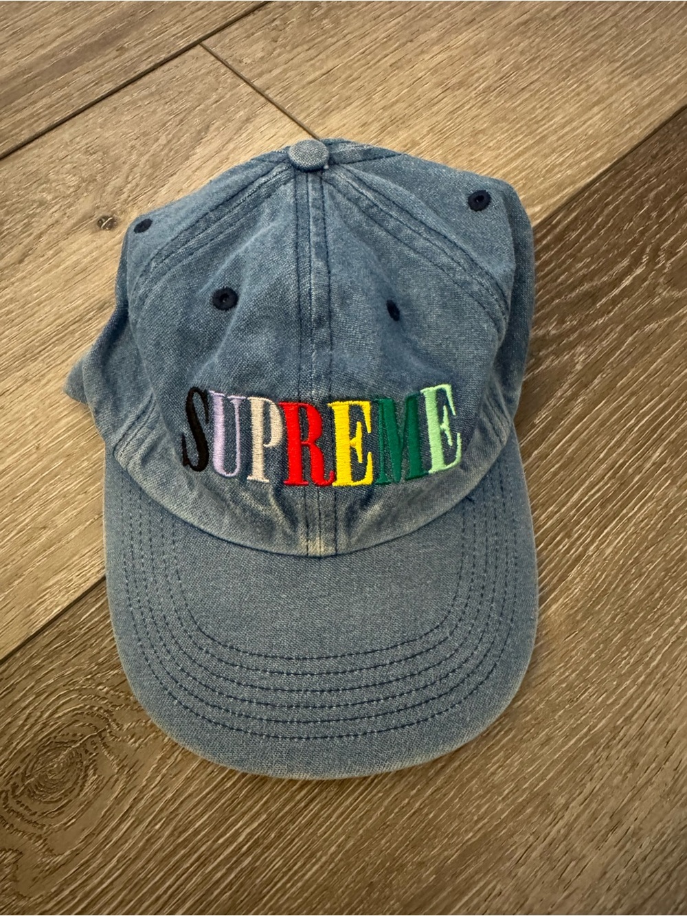 Supreme Kids Denim Cap with Multicolor Embroidered Logo